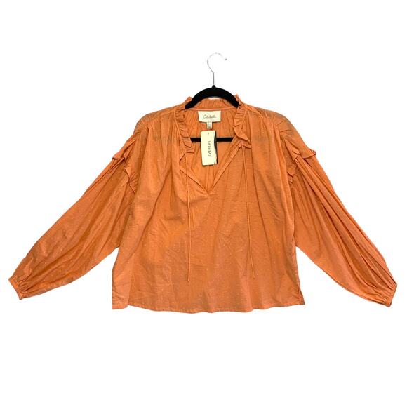 Cleobella Phoenix Blouse Organic Cotton Women's XL Dobby Ruffle Coral Peach NWT - Picture 2 of 7